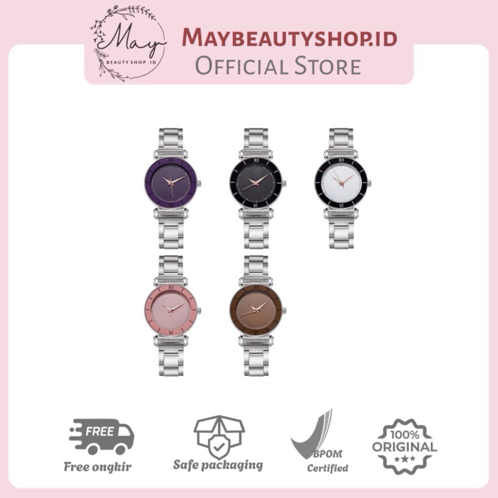 Jam Tangan Quartz Luminous Strap Stainless Steel Warna Silver Casual / Jam Tangan Wanita