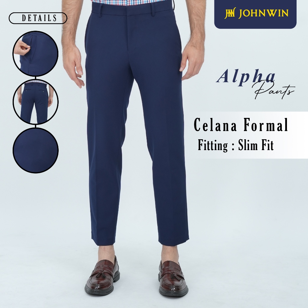 Johnwin - Celana Formal Ankle Pants - Slim Fit - Polyester - Alpha Pants Navy - F.1031.012.127.C