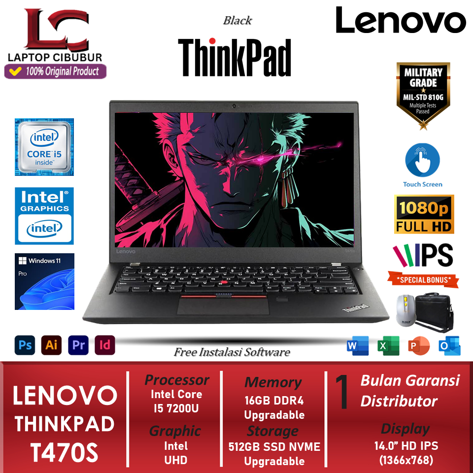 Laptop Lenovo Thinkpad T470s Intel Core i5 RAM 12GB 512GB SSD FHD IPS Touch Windows 11 Pro