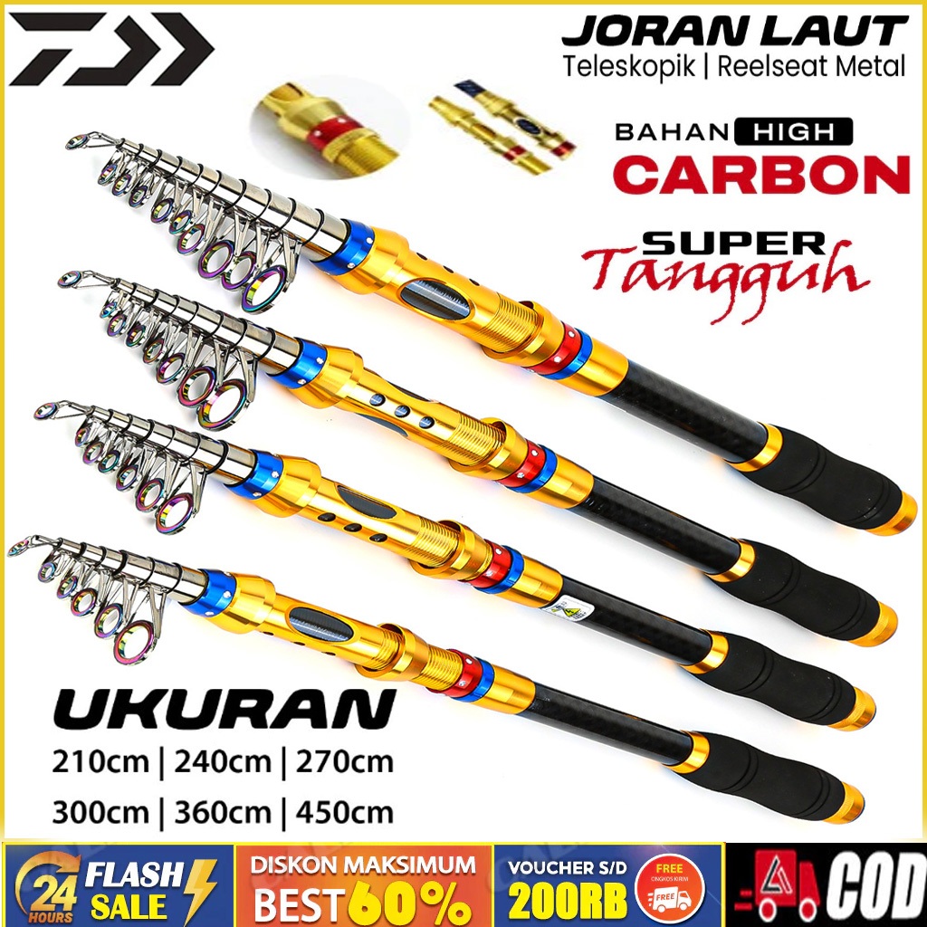 2026 NEW Hot Sale DAIWA  Joran Pancing Laut Teleskopik Antena | High Carbon Super Kuat | Panjang 1.8
