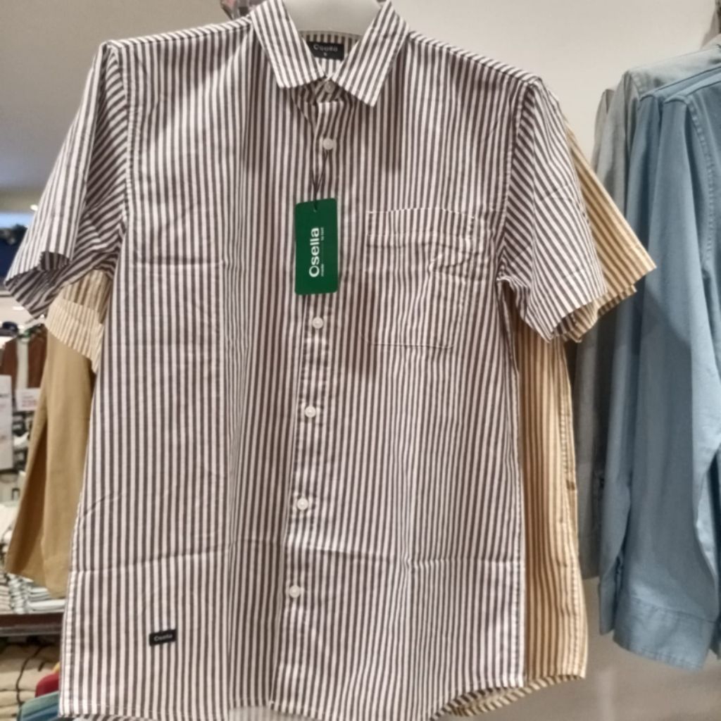 OSELLA BAJU KEMEJA GARIS-GARIS LENGAN PENDEK PRIA ORIGINAL