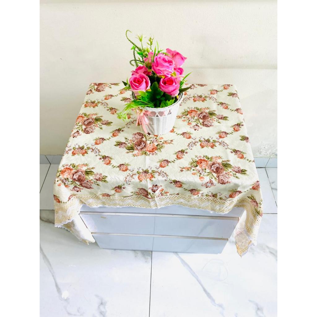 Taplak Meja Tamu Hias Persegi Panjang / Taplak Meja Bunga Merah krem / Taplak Meja Kaca Ruang Tamu /