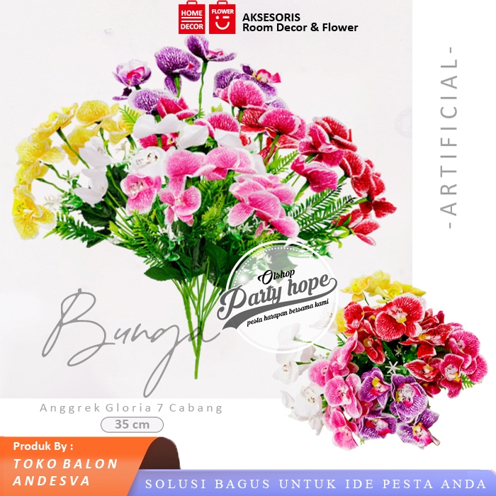Bunga Anggrek Gloria 7 Cabang Bunga Hias Artificial Anggrek Plastik / Buket Bunga Anggrek 7 Tangkai