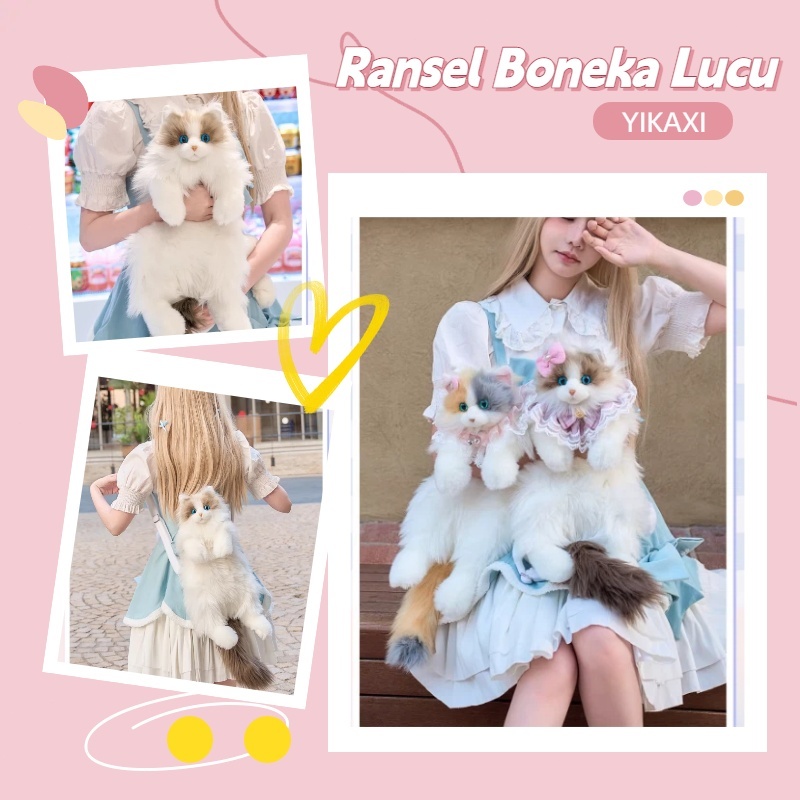 [Termasuk celemek] Tas Ransel Kucing Plush Realistis Yang Lucu/Mainan Plush Kelas Atas Untuk Anak-An