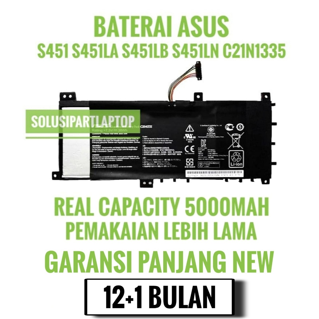 Baterai Laptop Asus A451 A451L A451LN A451LB A451LA B41N1304