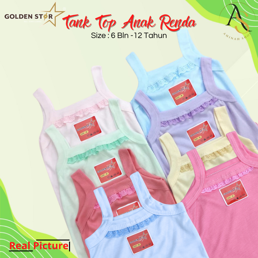 12 & 6 Pcs singlet anak perempuan  / tantop anak lusinan golden Star / tantop anak perempuan umur 4-