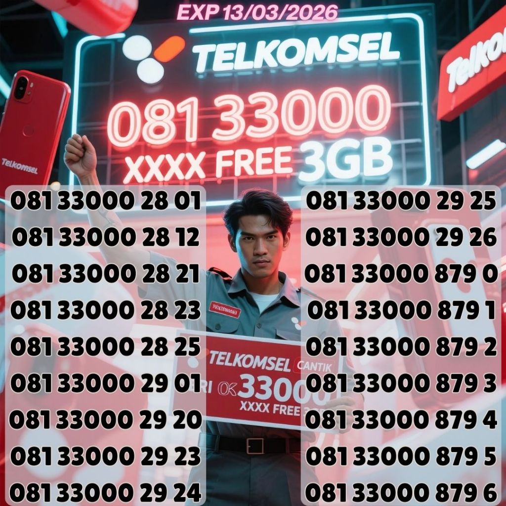 Nomor Cantik Telkomsel Seri 081 33000 28 XX Bonus 3GB Harga mulai 39ribu