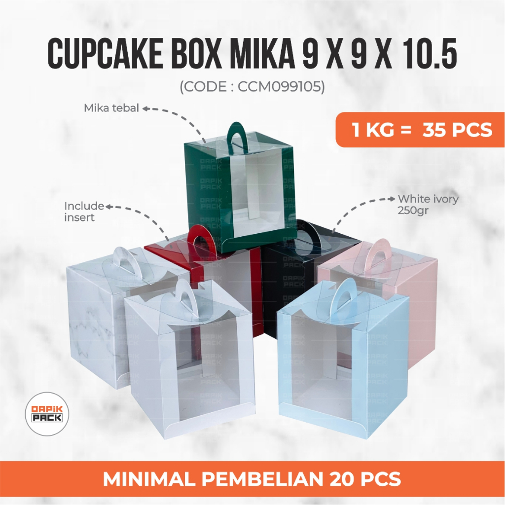 Cupcake Box Mika 9x9x10.5, Kemasan Makanan, Packaging Makanan, Dus Cupcake