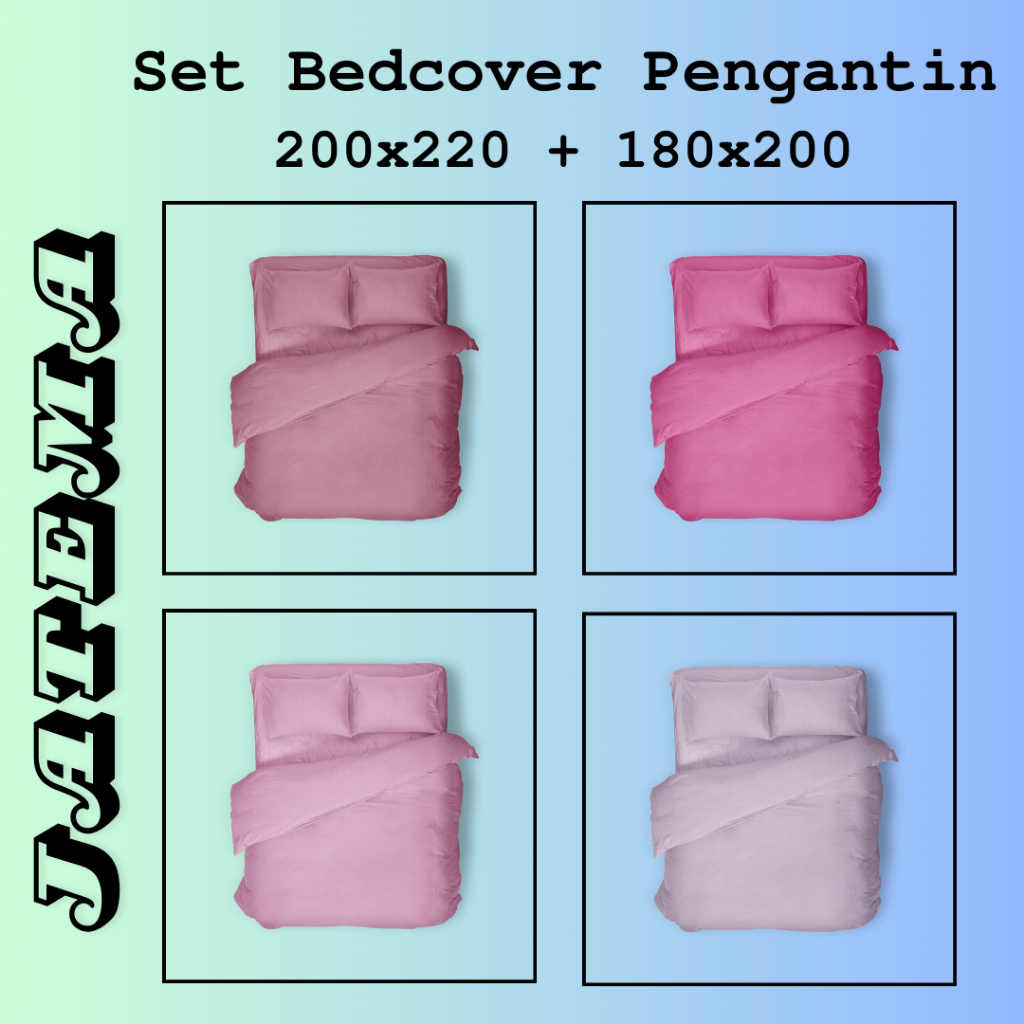 PROMO Bedcover Set Sprei King Size Pengantin Satin Polos Bahan Lembut Halus 200x220 [Sprei 180x200]