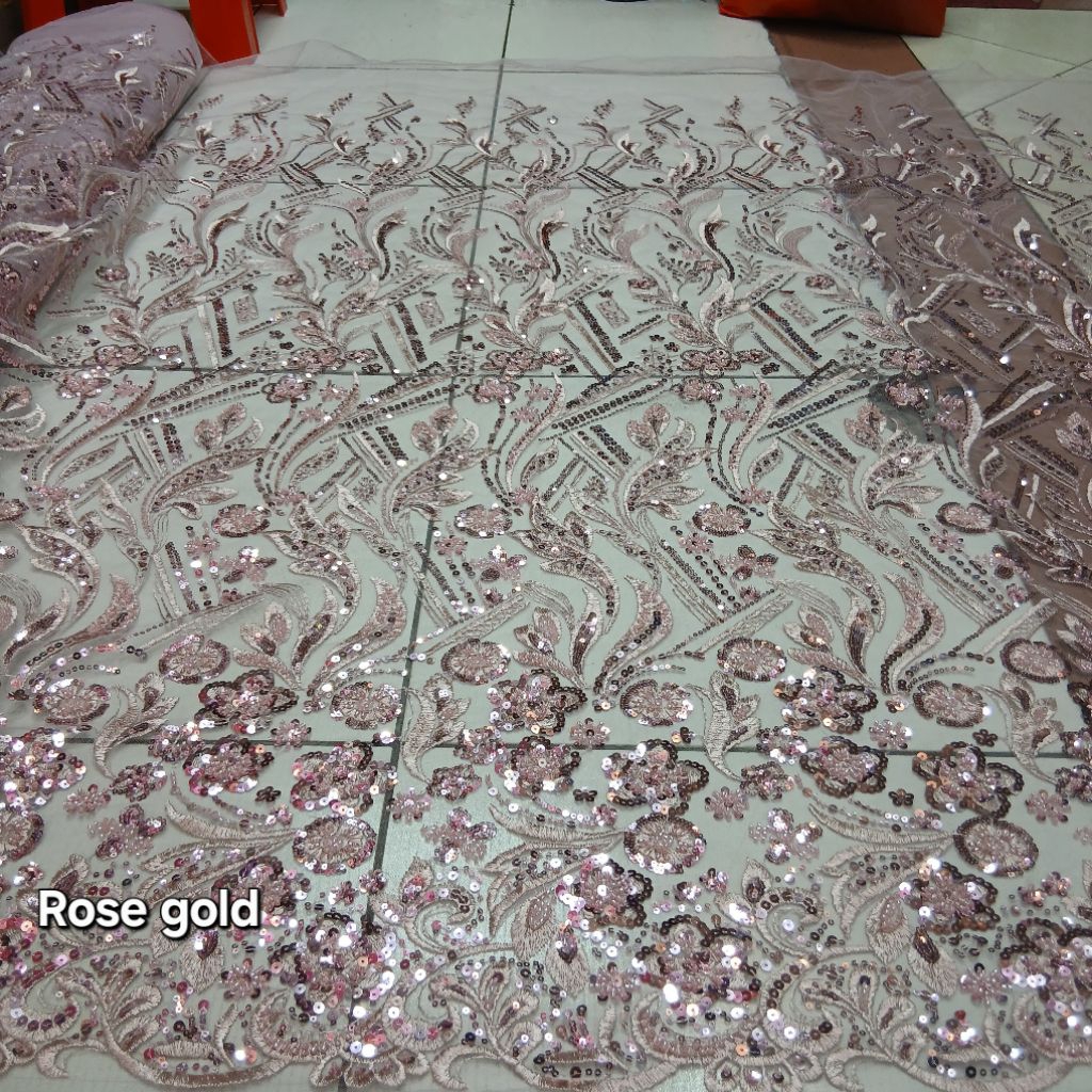 Kain tile payet korea terbaru / Kain tile payet mewah ful aksesoris