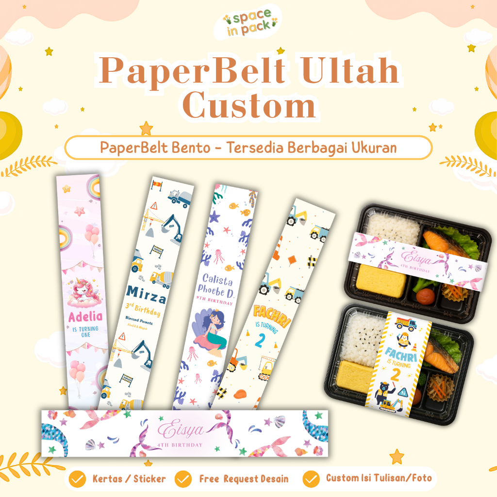 Spaceinpack - Paperbelt Ulang Tahun Custom / Label Box Makanan Ultah, Aqiqah, Khitan