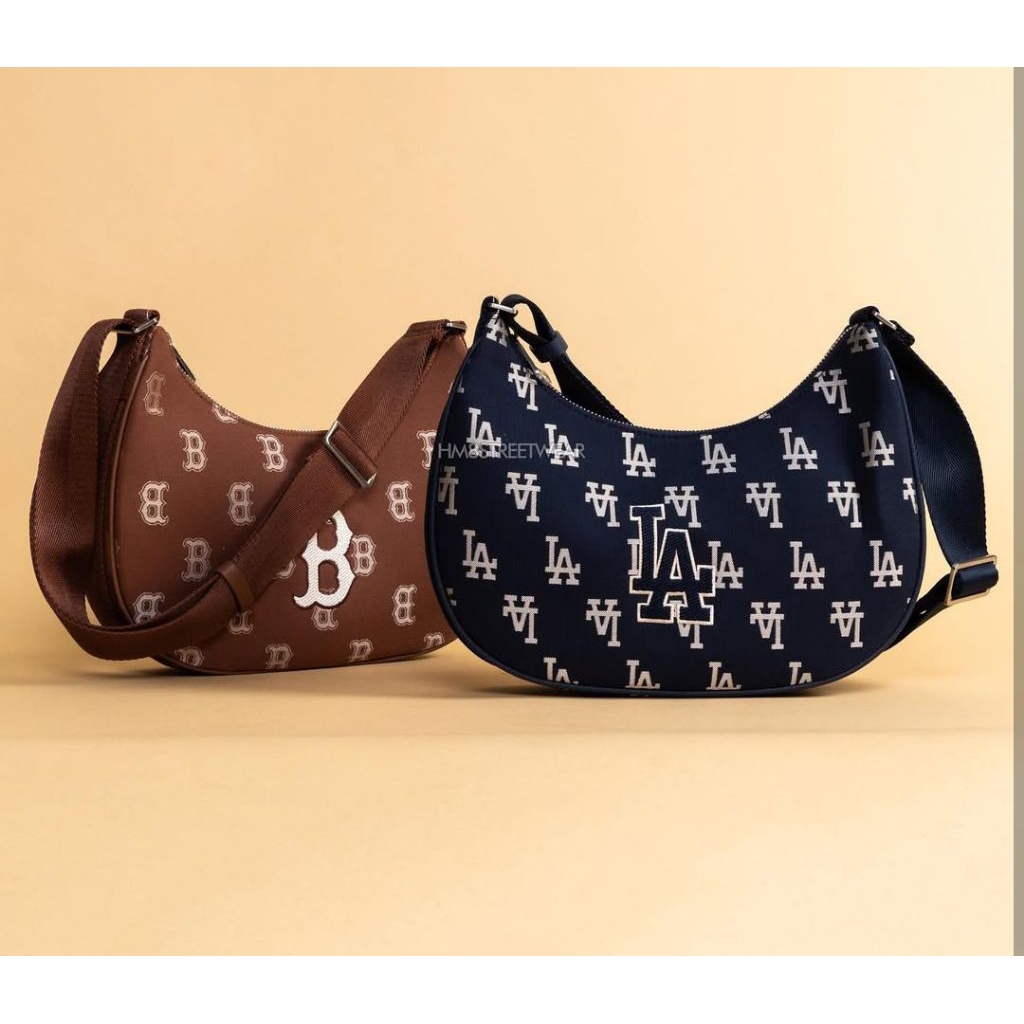 MLB BAG LA DODGERS CLASIC MONOGRAM JACQUARD LARGE HOBO BAG NAVY