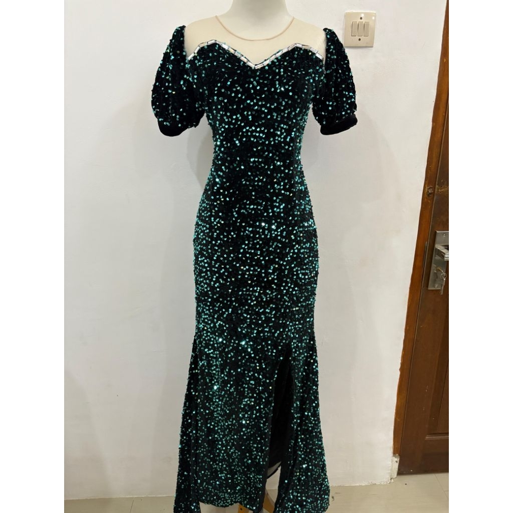 gaun squin hijau botol size M