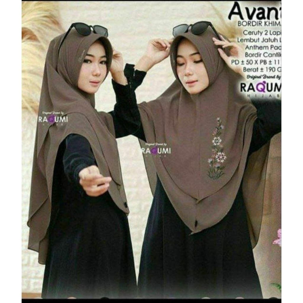FIFAIZ GALERY - Hijab Instan Khimar Ceruty 2 Layer Bordir Melati Kerudung Panjang Muslim Jilbab Ceru