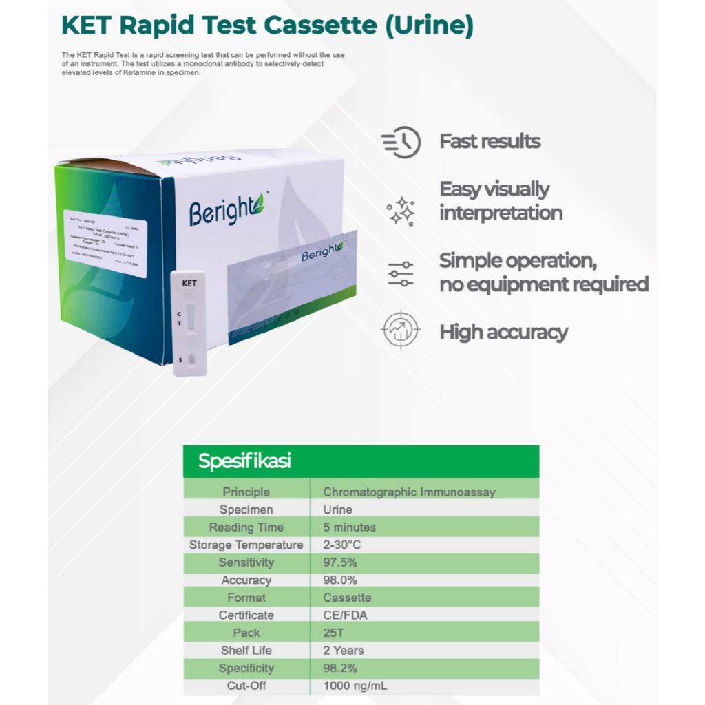 KET Rapid Test Cassette (Urine) – Alat Tes Ketamine Urine Merek Beright Akurat & Cepat