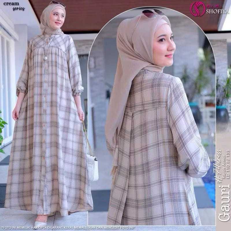 [[ PROMO ]] Gamis Gauri Dress Rayon Motif Kotak Kotak Terbaru // GAMIS KOTAK TERLARIS