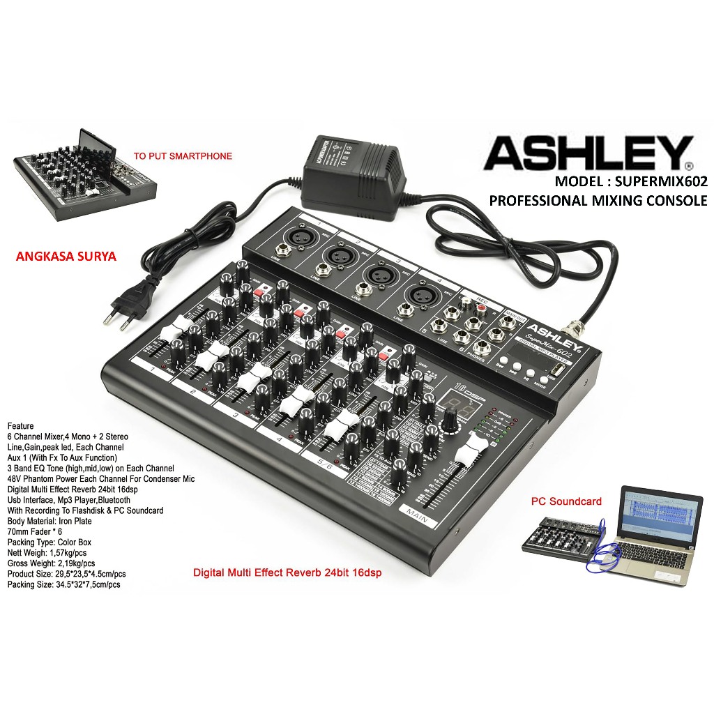 Mixer Ashley Supermix602 Original / Mixer Audio  Ashley Supermix 602 Reverb 16dsp / Mixer 6 Channel 