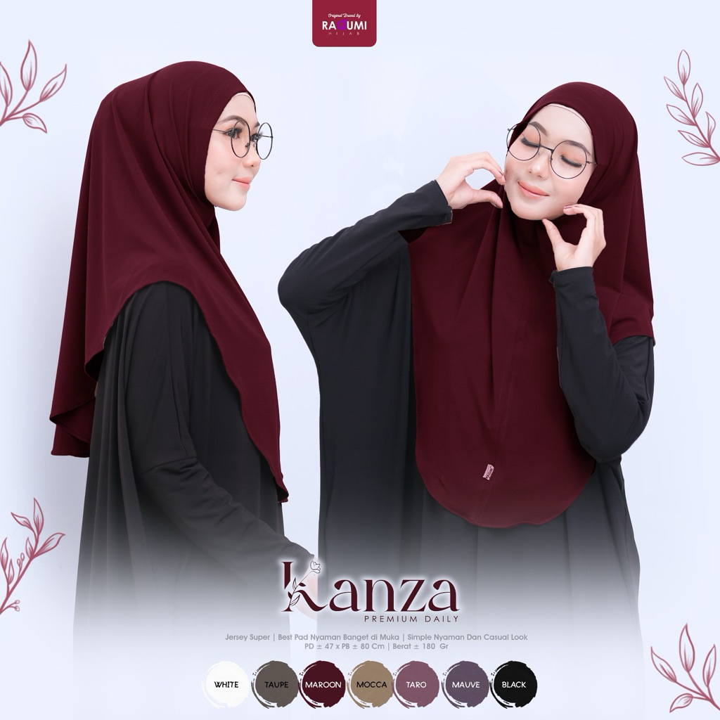 Jilbab Instan Bergo Kanza Premium Daily Original RAQUMI HIJAB Bahan Jersey Super Pad Antem Nyaman Me