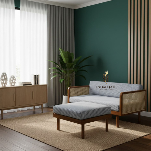 Sofa Tamu Sofa minimalis L kayu jati sofa L rotan kayu jati sofa scandinavian japandi