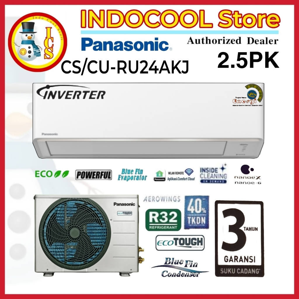 Panasonic Ac Deluxe Inverter 2.5 PK CS/CU-RU24AKJ - Nanoe X Mark2 - EcoTough Bluefin