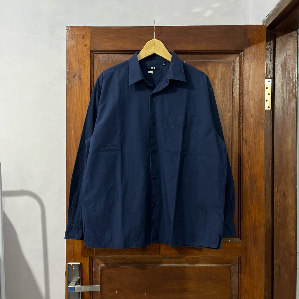[L-XL] Uniqlo:C Cotton Oversized Long Sleeve Shirt (KM-025) I Blue Navy I Vintage Vtg Retro Kemeja G