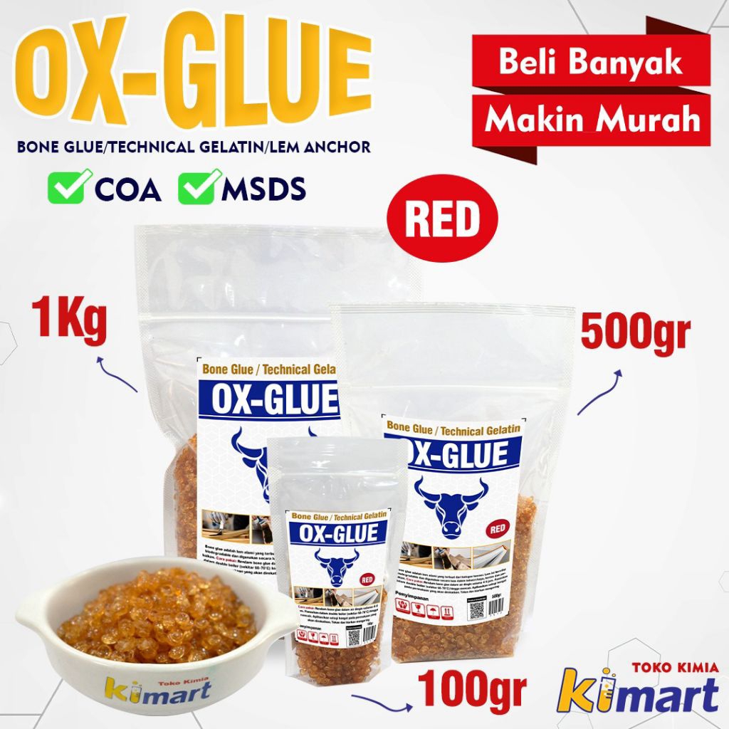OX GLUE RED Lem Ancor Lem Ancur Bone Glue Technical Gelatin Lem Butiran