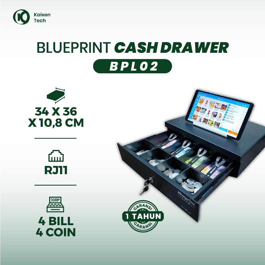 Laci Uang Kasir Blueprint BPL02 Otomatis & Manual 4 Slot Uang Kertas Koin