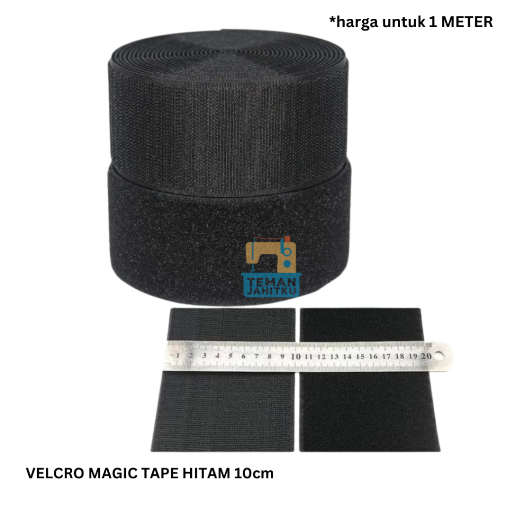 Velcro Kasar Halus Perekat Magic Tape 10cm Hitam