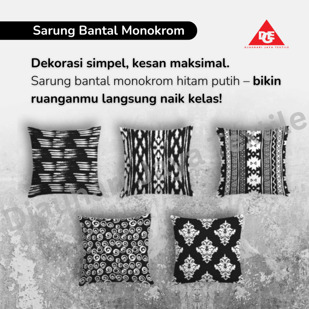 Set Sarung Bantal Sofa UK 40x40cm | Isi 5 | Motif Monokrom Hitam Putih | Dekorasi Ruangan