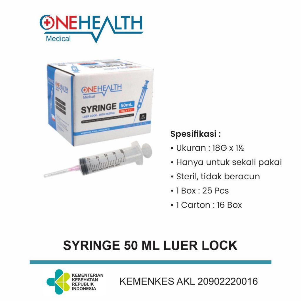 ONEMED Syringe 50cc Luer Lock LL / Spuit Suntik 50ml Lubang Tengah Box