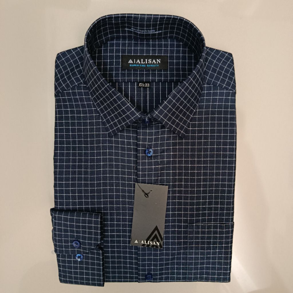 LENGAN PANJANG Alisan Motif Kotak Kotak Biru Tua Reguler