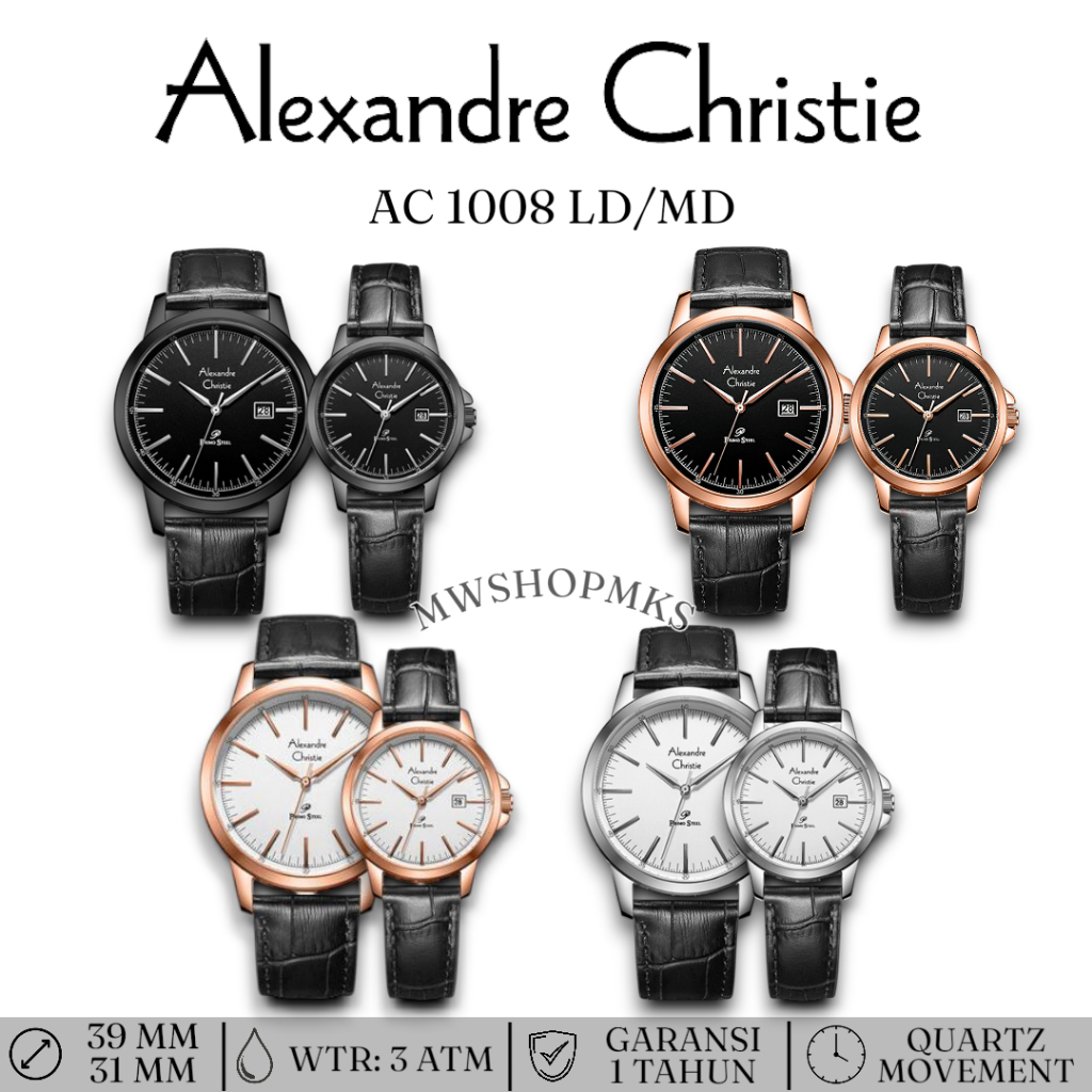 Jam Couple Alexandre Christie AC1008 AC 1008 Leather Strap Original Garansi Resmi Alexander Christie