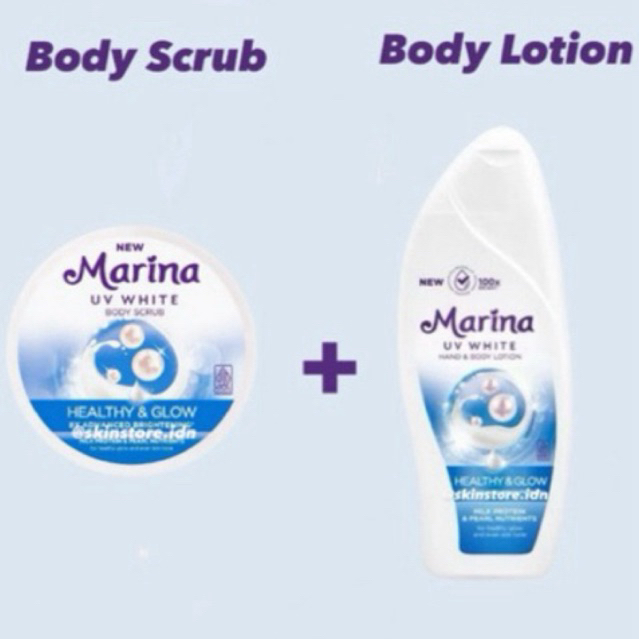 Bundling Marina Healthy Glow Body Lotion Biru + Body Scrub Marina Biru
