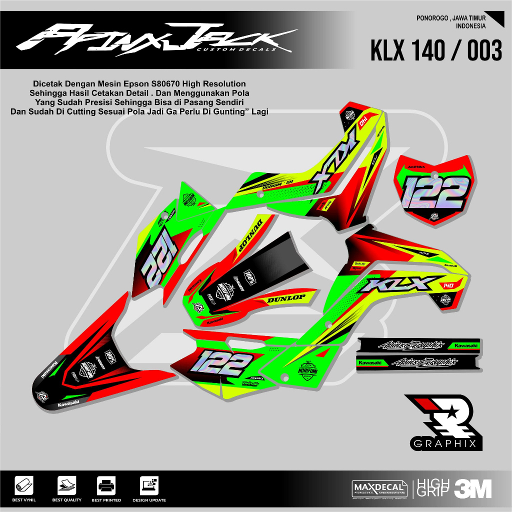 DECAL KLX 140 SUPER GLOSSY KODE 003 - DECAL STICKER KLX - STICKER KLX MURAH - DECAL KLX MURAH