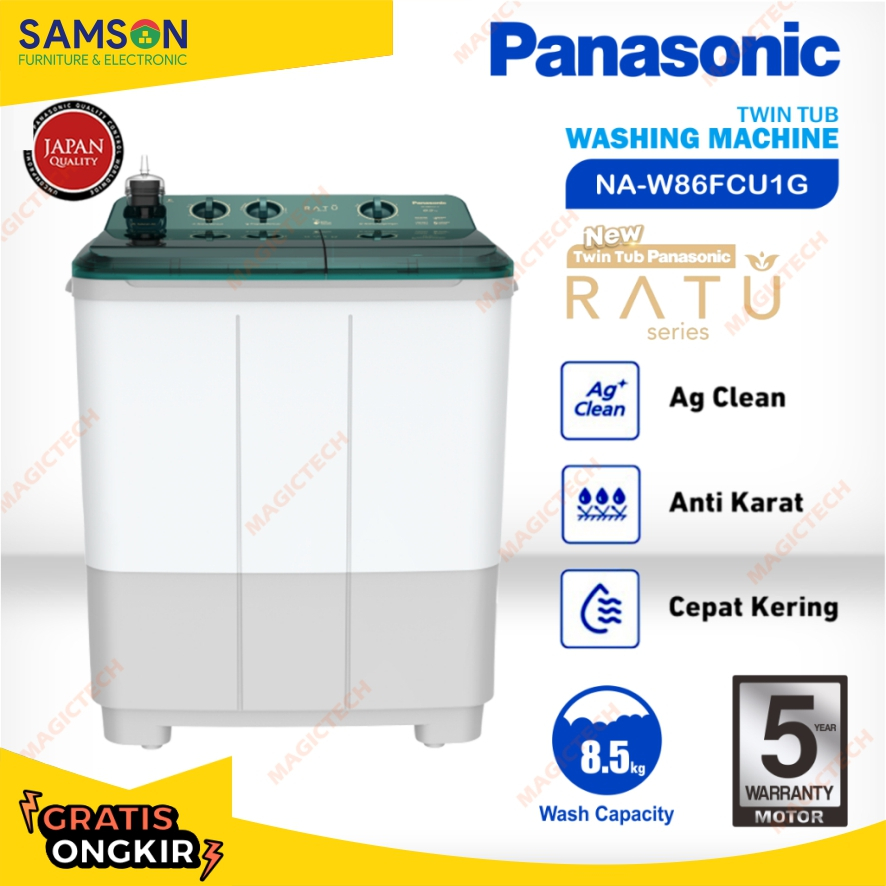 MESIN CUCI PANASONIC 8.5 KG NA-W86FCU1G 2 TABUNG Low Watt - 8 KG
