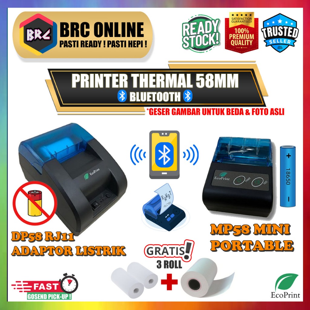Printer Kasir Thermal Bluetooth 57mm 58mm DP58 MP58 Struk Resi Brilink Cafe PPOB SPBU UMKM