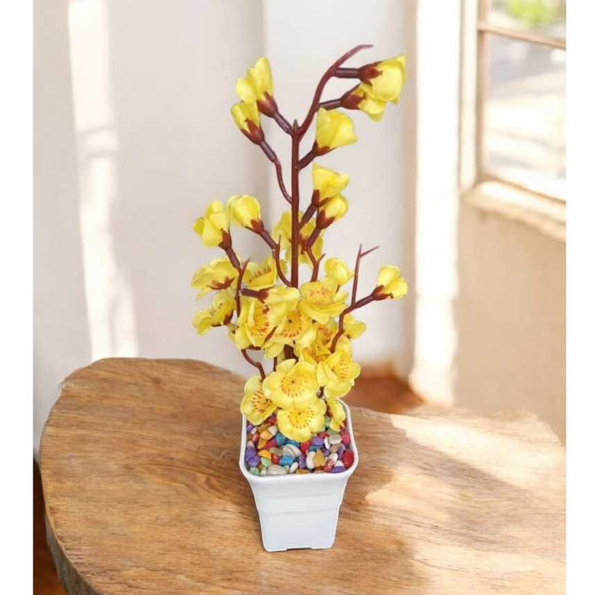 BUNGA SAKURA POT PLASTIK PERSEGI MOTIV BATIK TINGGI 35CM // BUNGA HIAS MEJA SAKURA PLASTIK