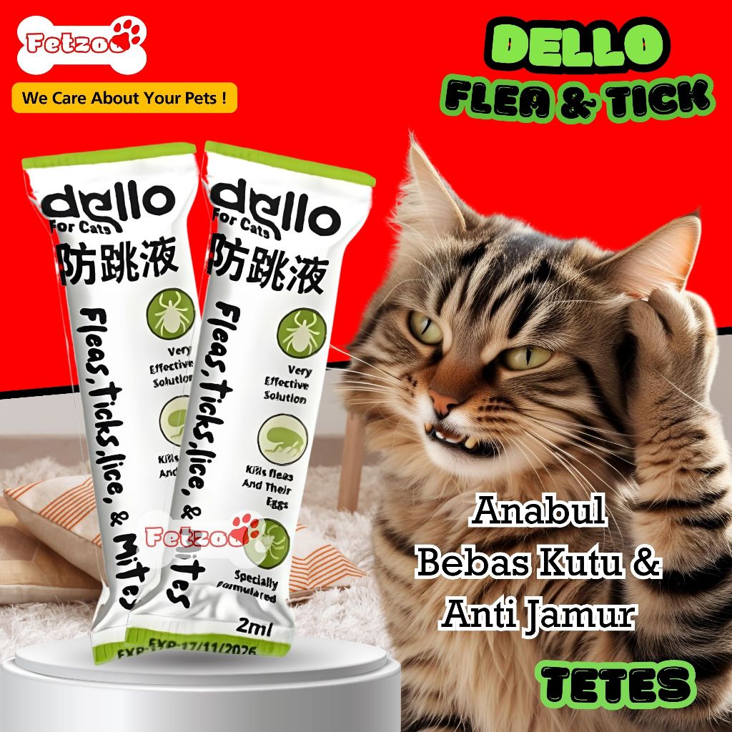 Obat Tetes Kutu kucing Dello Mengobat Kutu Ear Mite Tungau dan Jamur No Detick FETZOO