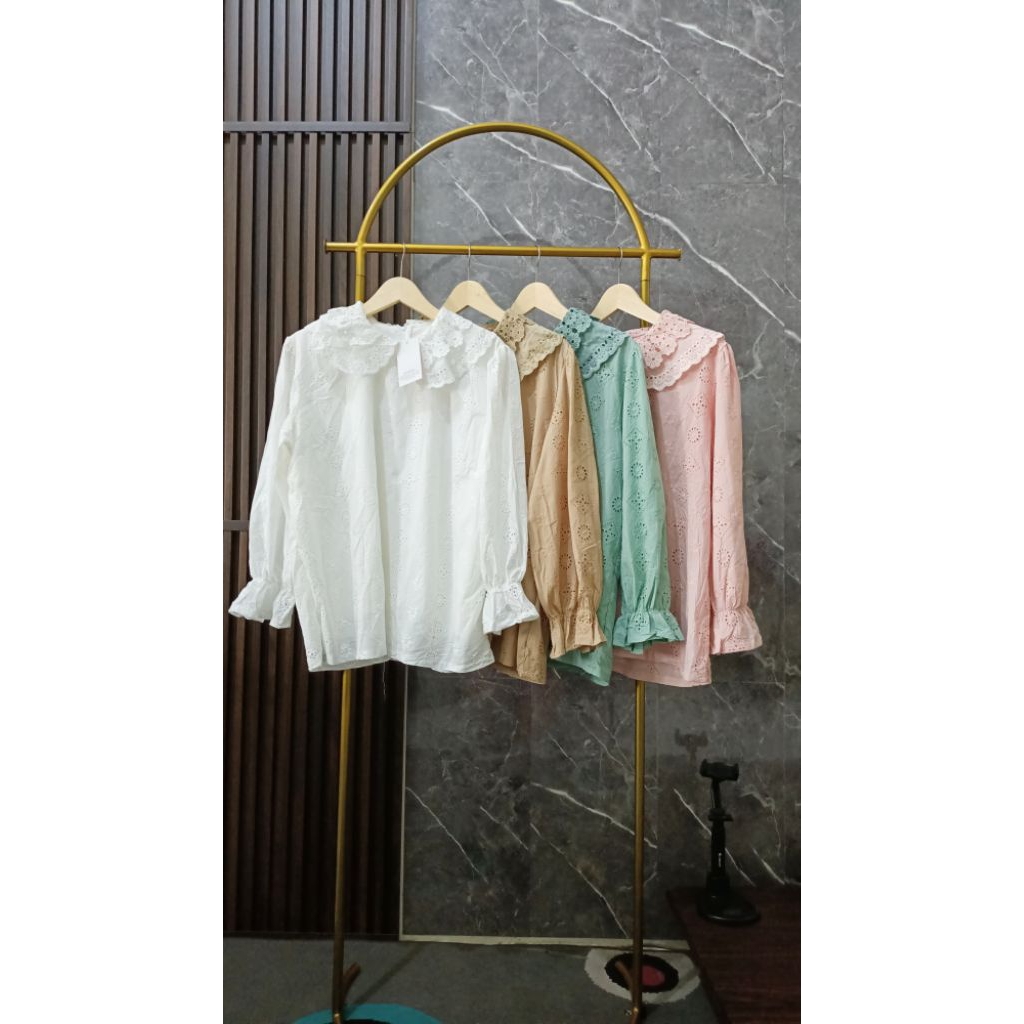 Blouse katun bordir katun bolong premium  dengan furing atasan wanita kekinian blouse cantik murah K