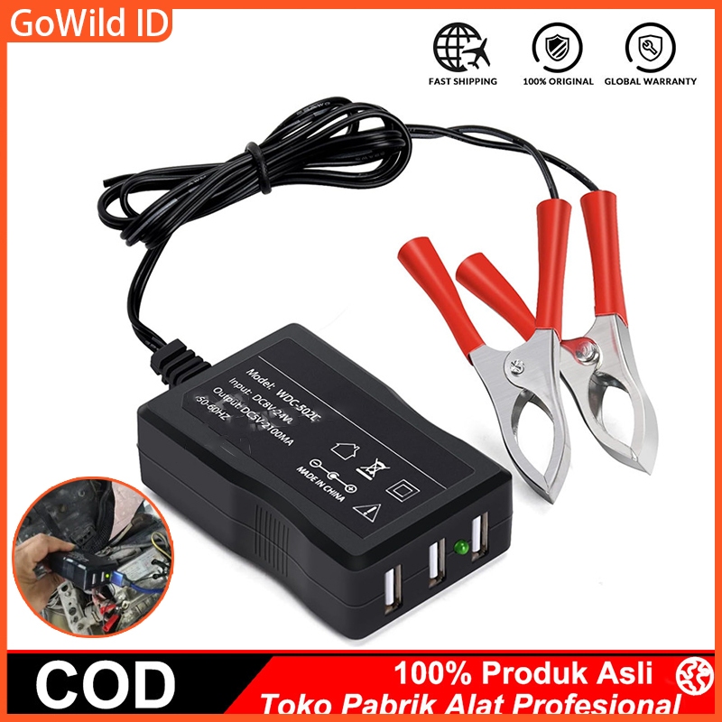 Charger USB 3 Port DC ke Aki Motor - Casan Universal untuk HP, iPad & Handphone/Listrik DC