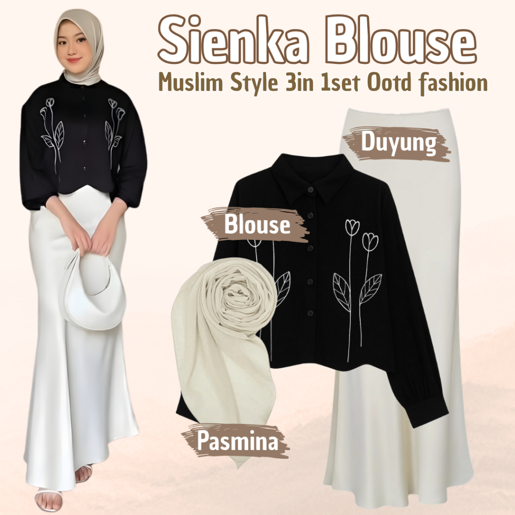 1 Set Blouse Muslim Korean Style 3in1set Ootd fashion(Pasmina+Tunik+Rok Plisket) Ootd Fashion Remaja