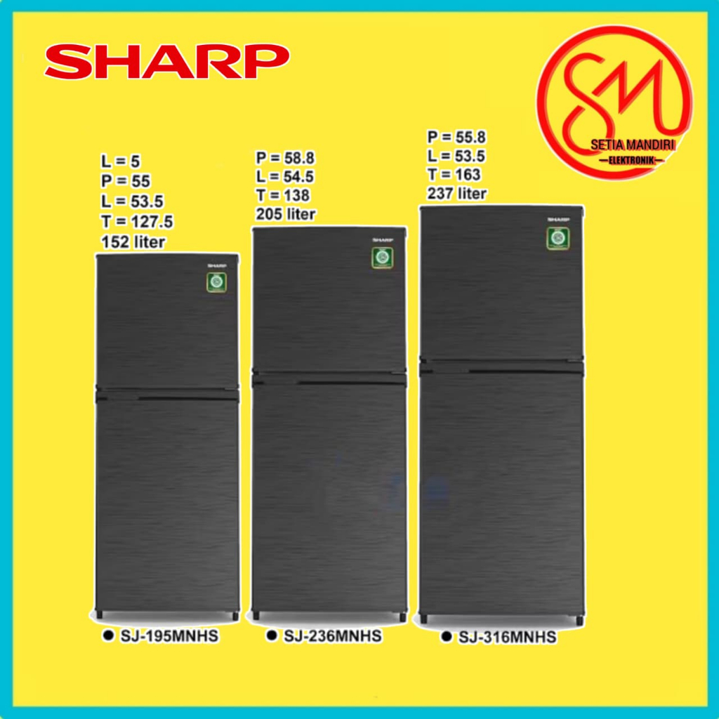 SHARP Kulkas 2 Pintu KIREI Series - Refrigerator 2 Door - SJ-195MN/236MN/316MN-HS