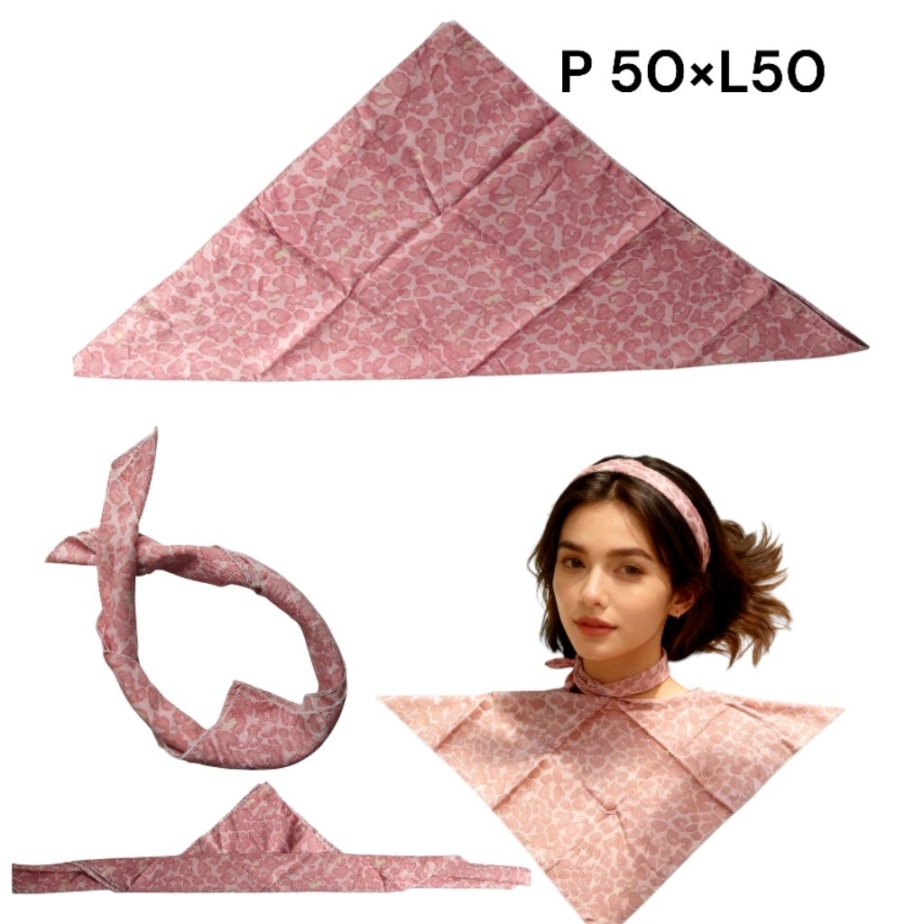 BANDANA SLAYER WANITA MOTIF LEOPARD PINK/ SCRAF LEHER /SAPUTANGAN /HEADBAND WANITA/SYAL LEHER WANITA