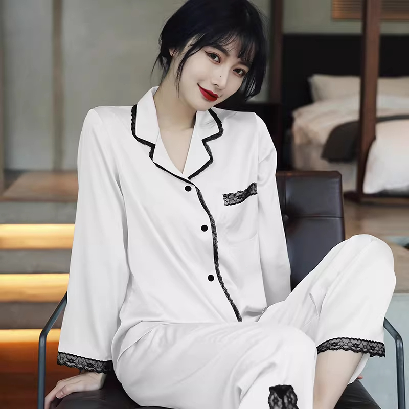 Piyama Ice Silk Wanita High Class | INS Style Elegan | Set Baju Rumah Panjang/ Setelan Wanita Kekini