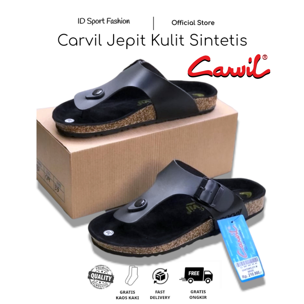BIG SALE  Sandal Jepit Kulit Carvil Pria Wanita 39-43 Sendal Casual Lebaran Jepit Slop Ban 2 Velcro 