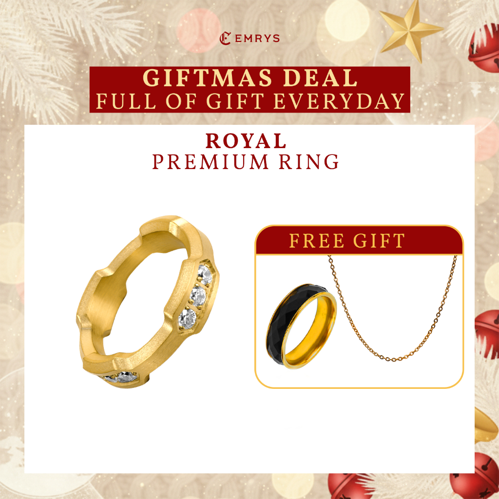 BUY 1 FREE 2 GIFT Emrys Premium Ring ROYAL Real Titanium Anti Karat Cincin Titanium Pria Wanita FREE