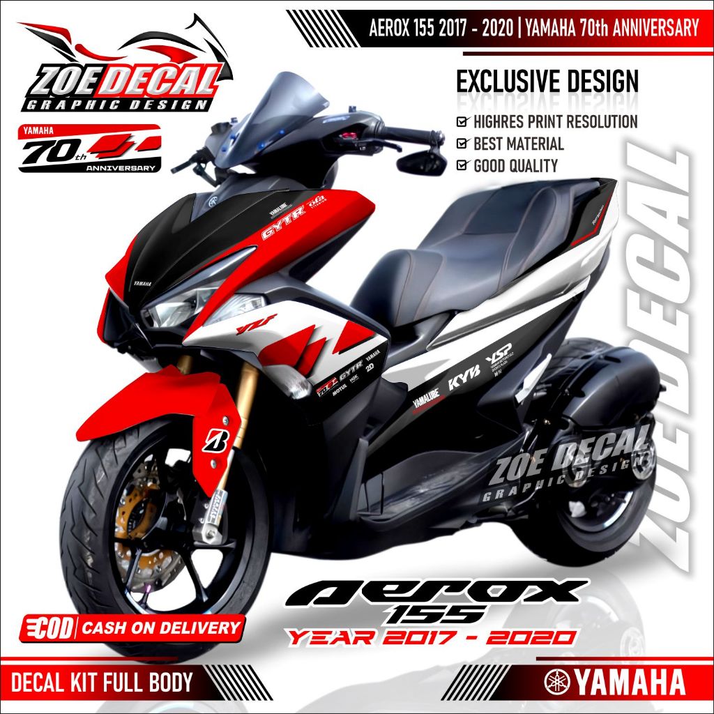 Terbaru Decal stiker Full Body Aerox 155 old 2016 - 2020 Livery YAMAHA 70th Anniversary 2025