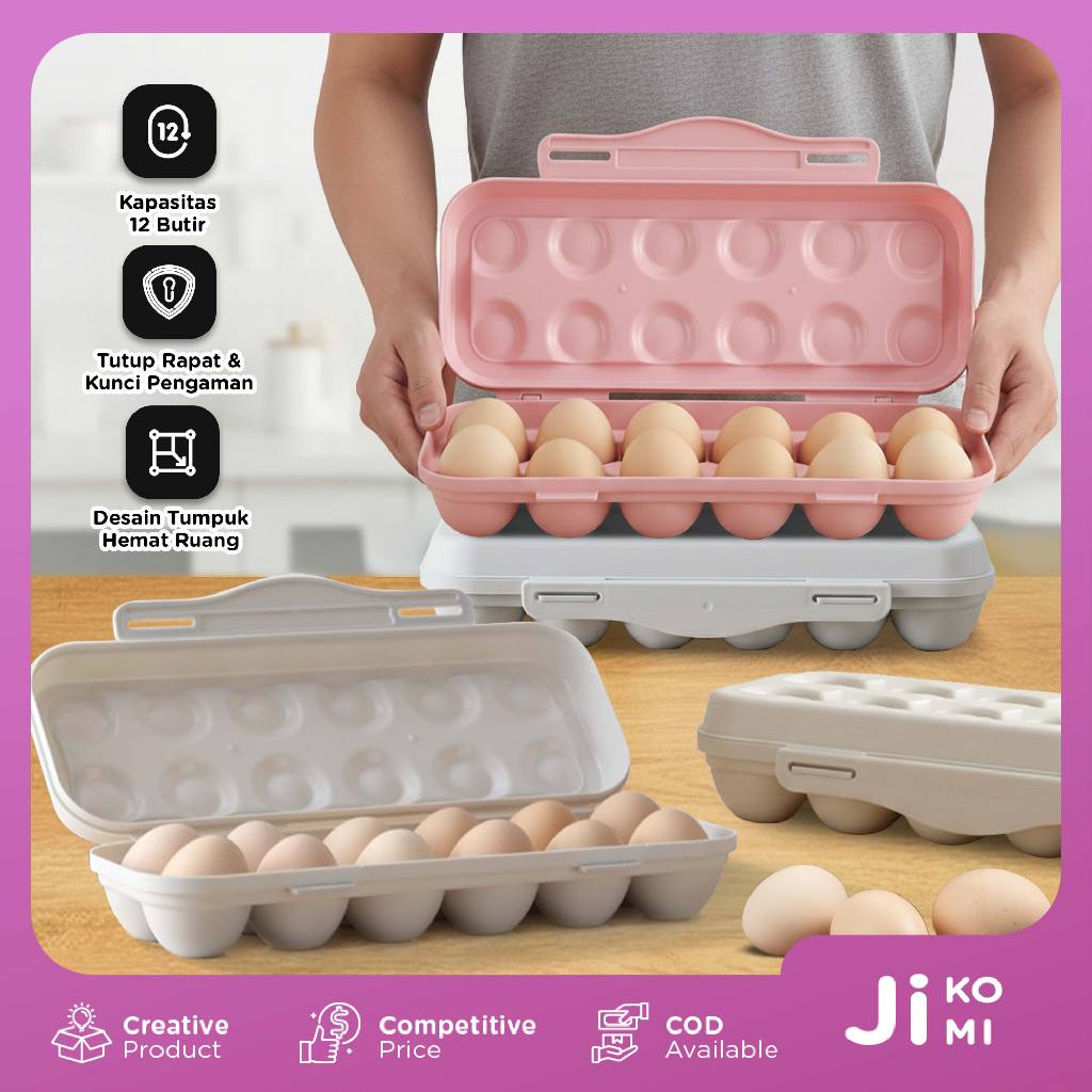 Tempat Telur Kulkas 12 Grid Wadah Penyimpanan Telur Plastik Tebal Egg Tray Minimalis Modern - JI