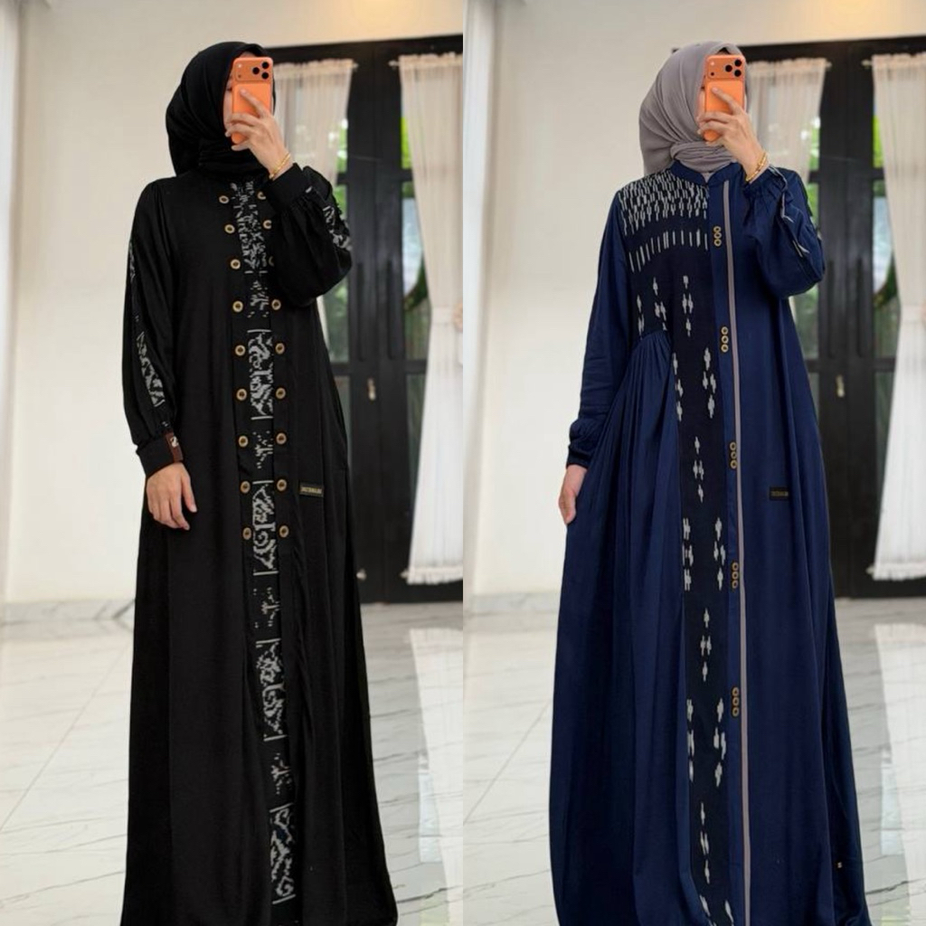 Gamis Terbaru Anjanistore Bahan twill uniqlo Mix etnik Ori by ANJANISTORE