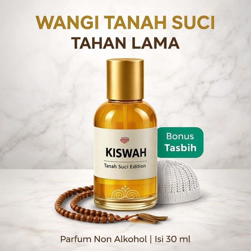 Parfum Kiswah Asli 30ml Aroma Khas Ka’bah Tanah Suci Bonus Tasbih Kayu
